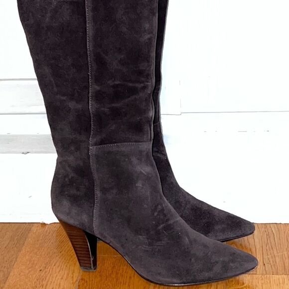 Donald Pliner Heels Over The Knee Dk Brown Suede Leather Boots Womens Sz 7.5 - Picture 2 of 11